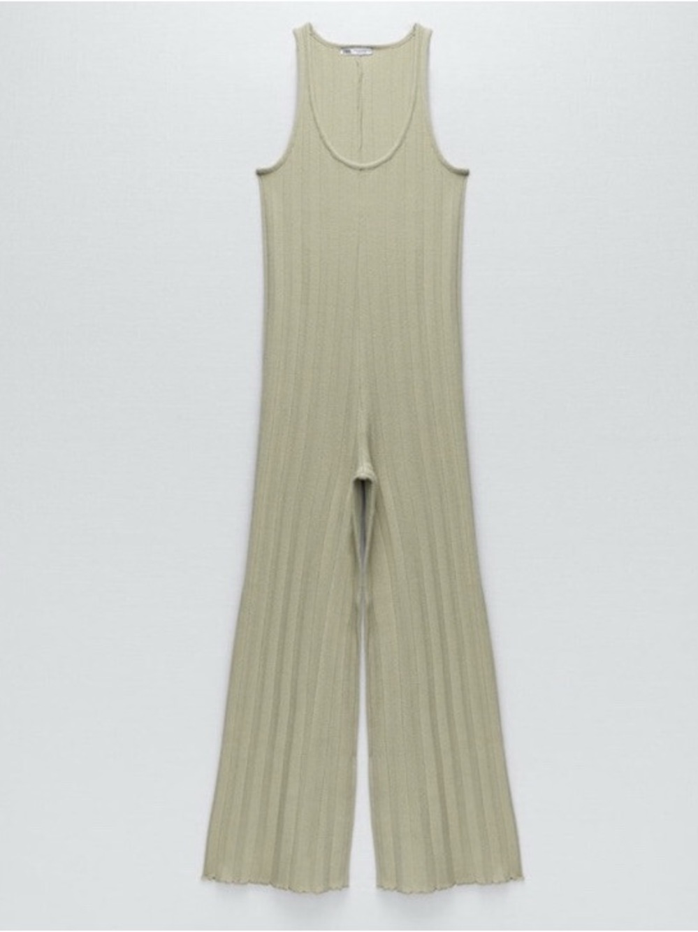Zara Ribbed Wide-Leg Jumpsuit in Sage Green